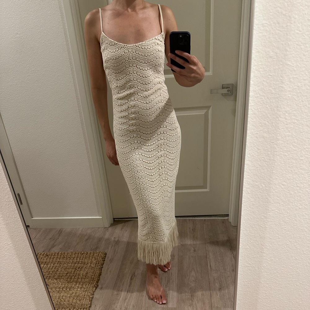 ANTONIO MELANI Cream Knit Bridal Dress with Fringe